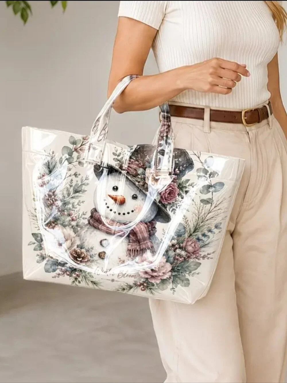 Winter Bloom Snowman PVC Daily Commute Tote